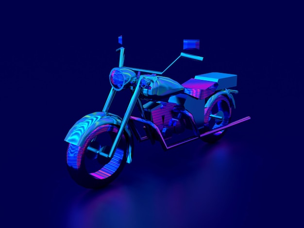 3d render motorcycle cyberpunk dark blue background angle 45