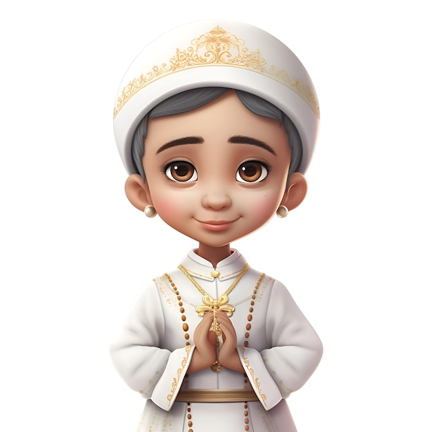 3D Render of a Muslim Girl Wearing Traditional Clothes on White Background