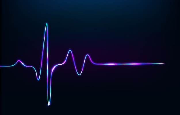 Photo 3d render neon heartbeat signal isolated on black background