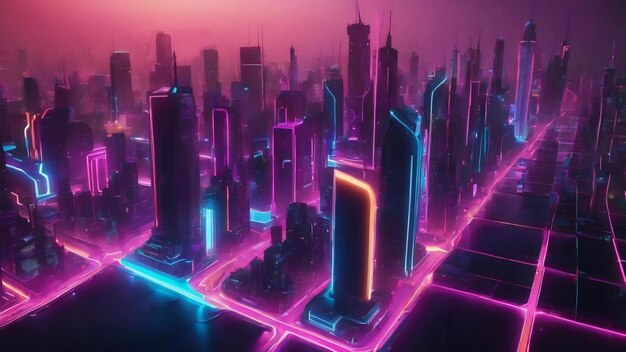 3D-рендер неона и света, светящегося на темной сцене кибер-панк ночной городской концепции ночной жизни технологи