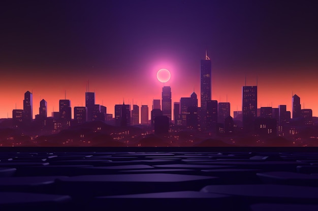 3D Render of a Neon Night Cityscape