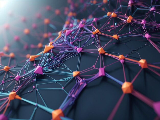 3d render of a network communications background with low poly plexus design