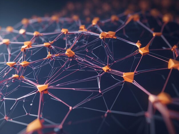 3d render of a network communications background with low poly plexus design