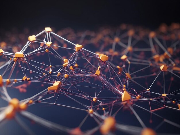 3d render of a network communications background with low poly plexus design