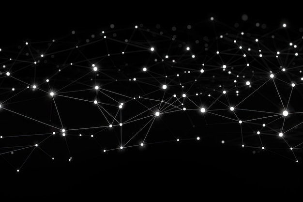 3d render of network connection with dots and lines on black background digital background with a complex network of dots and lines interconnected digital web pattern black ai generated