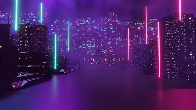 3d render of night city landscape concept light glowing scene night life technology network for 5g