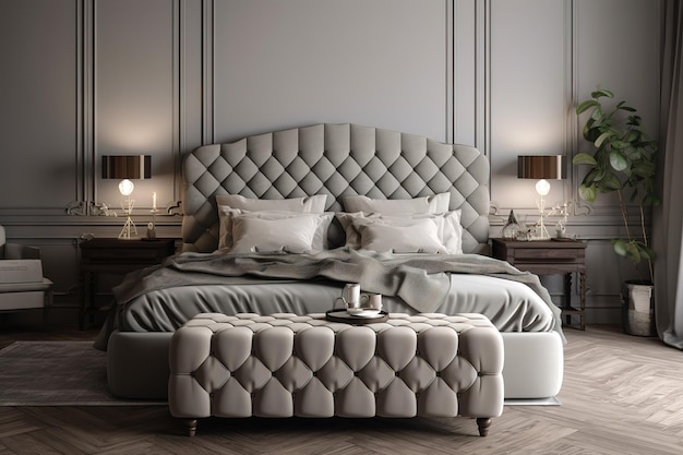 3d render Nordic style bedroom Luxurious bedroom in a neoclassical style Master bedroom interior in luxury apartment Modern bedroom interior with concrete walls Generative AI