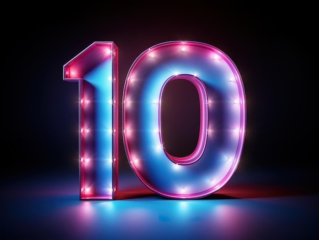 Foto 3d render numero dieci il miglior simbolo digitale rosa blu gradiente luce al neon generativo ai