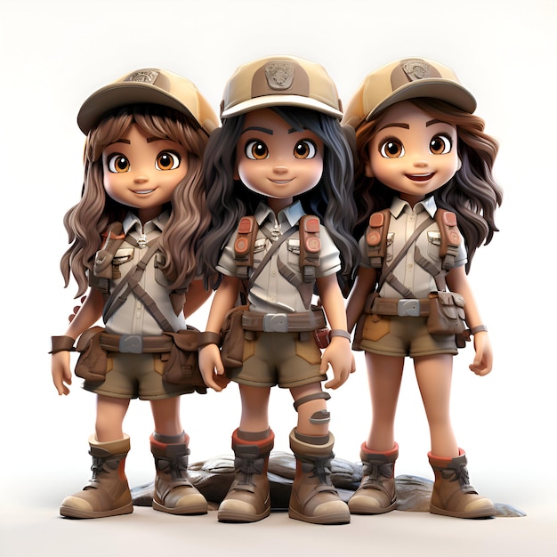 사진 색 배경에 배을 가진 귀여운 군인 아이들의 3d 렌더링