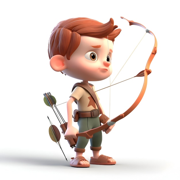 写真 3d レンダリング: 小さな男の子のキューピッドと弓と矢