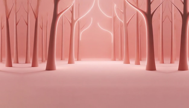 사진 분홍색으로 판타지 나무와 함께 추상적인 배경의 3d 렌더링