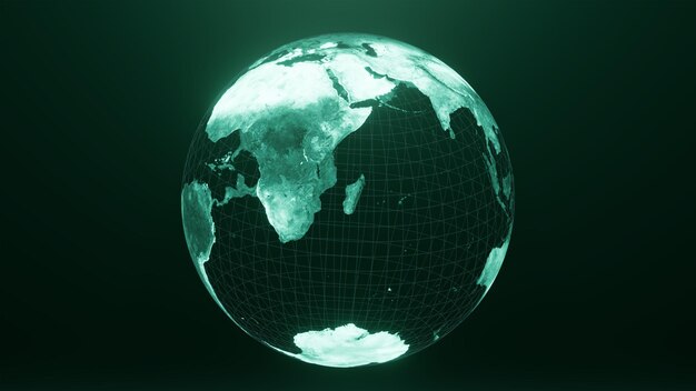 사진 아프리카 및 managascar 세계지도 기술 및 미래형 파란색 녹색 선 빛나는 귀의 3d 렌더링