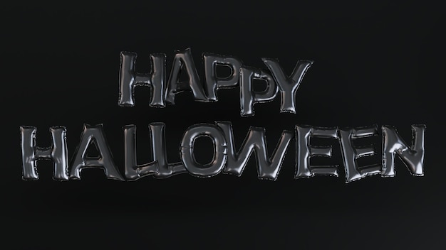 Фото 3d рендеринг текста черного шара happy halloween на темном фоне