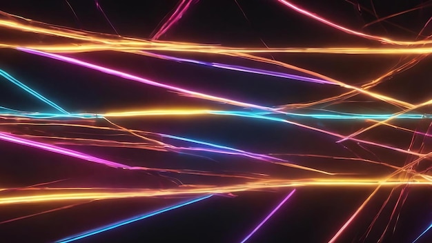 Фото 3d-рендер вспышки неона и света, светящегося на темной сцене скорость света движущихся линий
