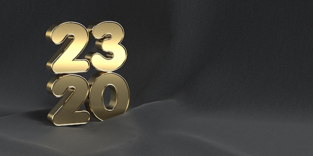 Фото 3d визуализация иллюстрации 2023 новый год цвет золотой стиль