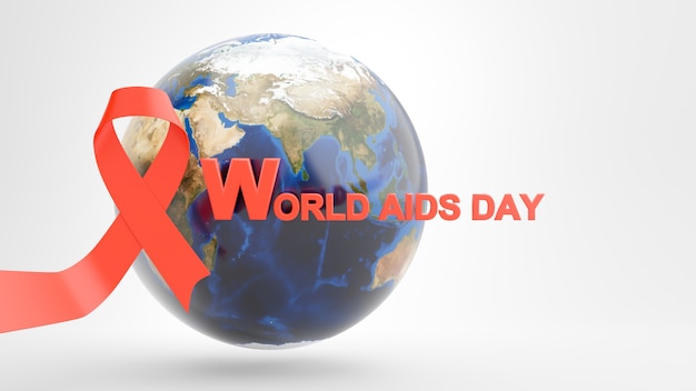 사진 세계 에이즈의 날에 빨간 리본과 지구의 3d 렌더링