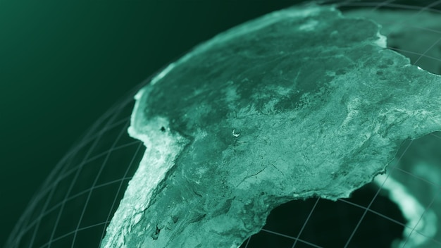 사진 남미 세계지도 기술 및 미래형 파란색 녹색 선 빛나는 지구 backgr의 3d 렌더링