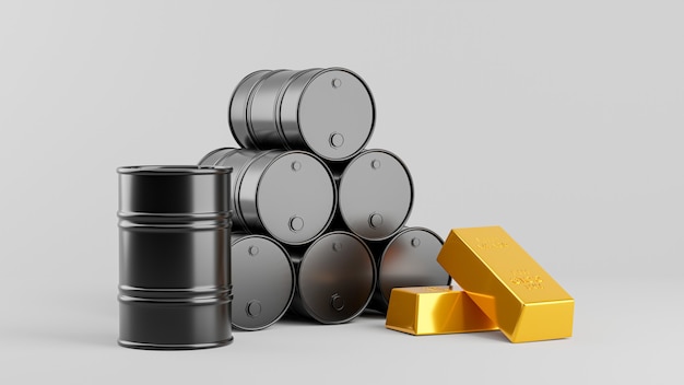 3d render of oil barrel with gold bar for business concept