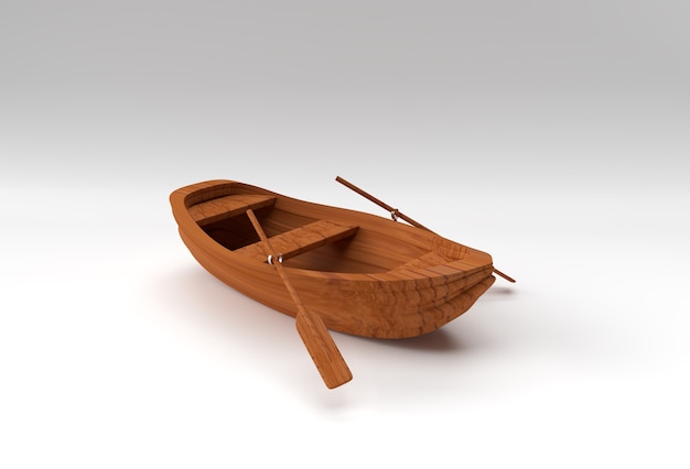 3d render old row boat isolated on white background.