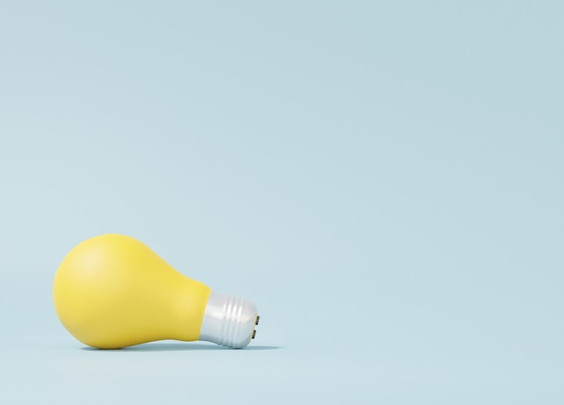 3D render one yellow light bulb lie on soft blue sky background inspiration Creativity idea success business concept invention copy space isolated illustration