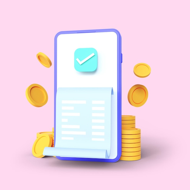 3d render of Online Payment concept transaction receipt online payment icon