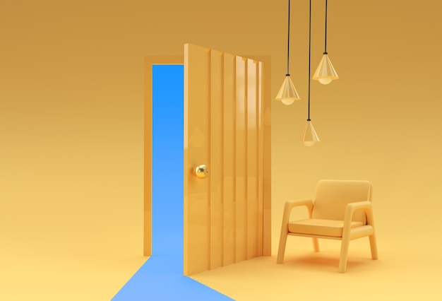 Фото 3d render open door символ новой карьеры, возможностей, деловых начинаний и инициативы. бизнес-концепция дизайн.