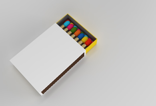 Rendering 3d aperto scatola di fiammiferi vuota mockup isolato su sfondo a colori