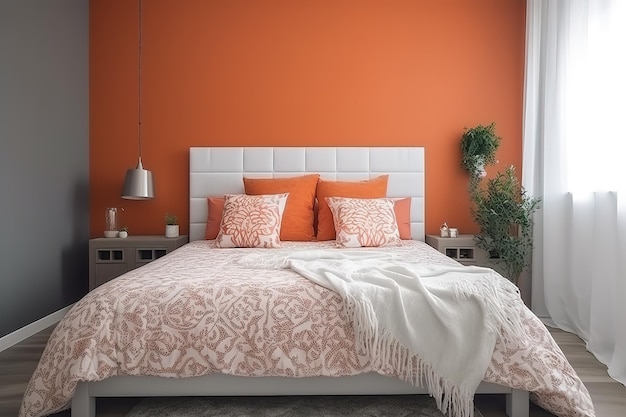 3d render of orange bedroom cosy bedroom interior inspired by autumn colors modern generative ai