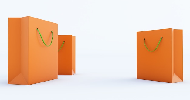 Premium Photo | 3d render of orange paper bag template with green ...