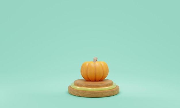 Photo 3d render orange pumpkin on a podium on a turquoise background autumn composition 3d illustration