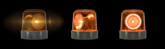 Photo 3d render orange warning light with flare on a black background