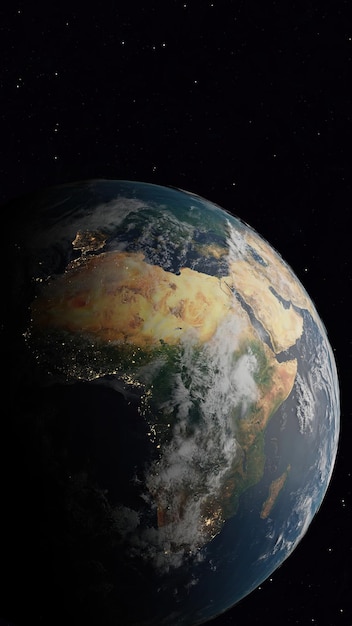 3D render of orbiting planet earth view of vast African continent