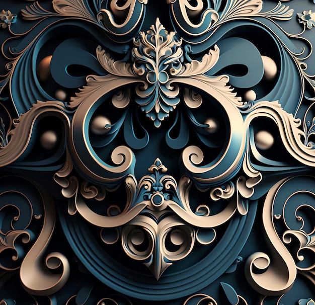 3D render ornate damask motif pattern background illustration