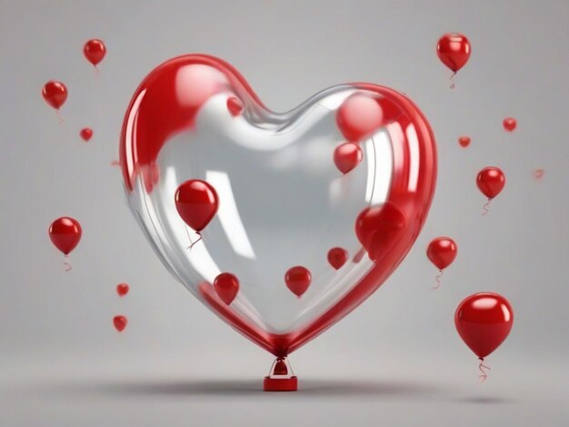 Foto 3d render os un cuore di palloncino rosso