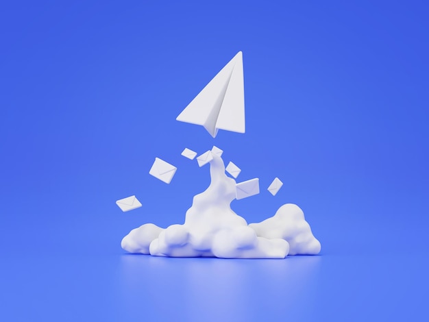 3d render of paper airplane with flying envelope