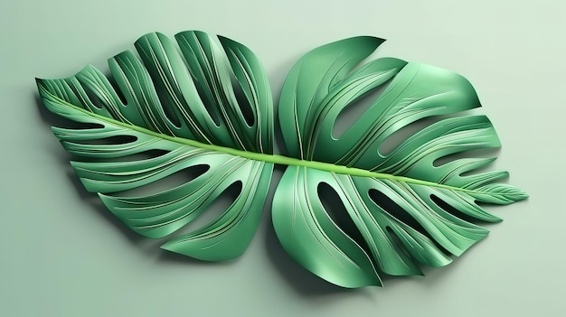 3d render paper cut decor green tropical leaf isolated botanical clip art element Generative Ai