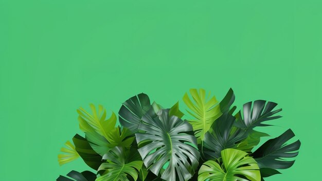 3d render paper tropical leaves jungle decor monstera palm green background 3d render