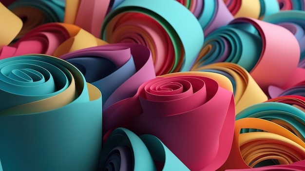 3D render papieren lint rolt abstracte vormen Generatieve Ai