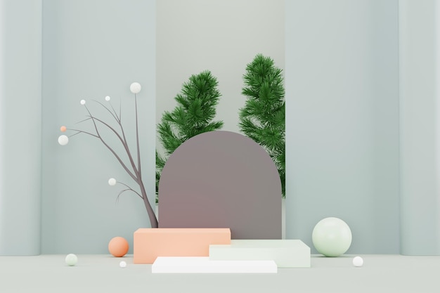 3d render Pastel Green minimal background with podium stand Green stage platform for cosmetic product presentation and advertising Studio scene with showcase pedestal in clean design