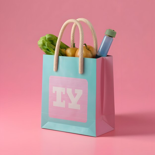 3d render of a pastel grocery paper bag