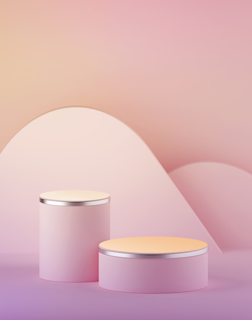 3d render of pastel rose pink cylinder podium