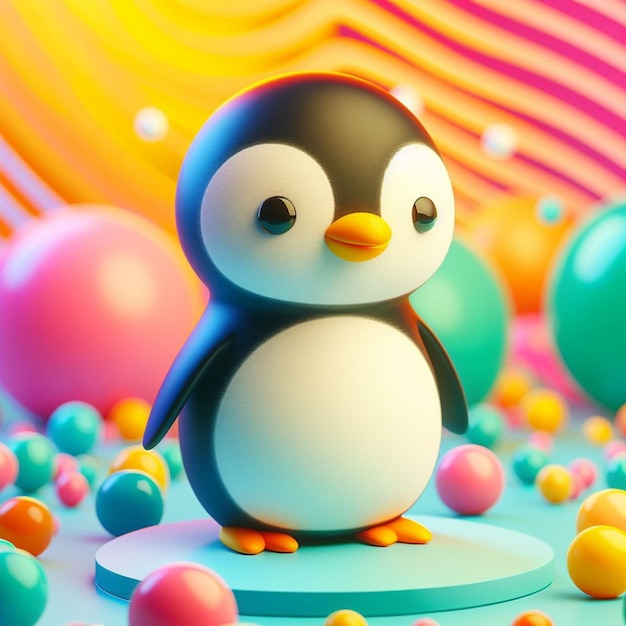 3D-рендеринг пингвина с красочным фоном