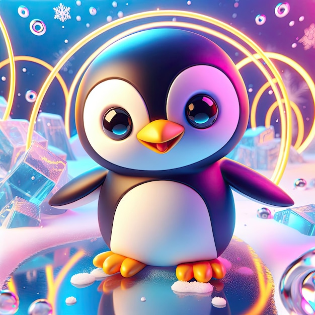 3D render of a penguin with colourful background Ai generated