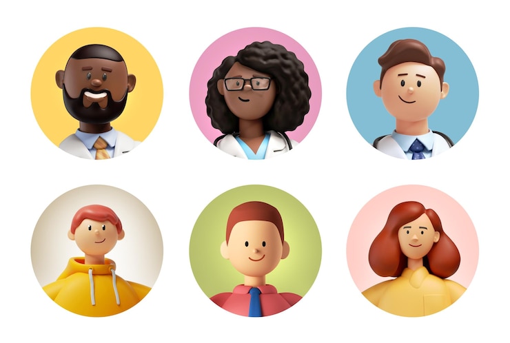 Photo 3d render people avatar collection
