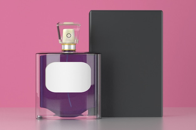 Photo 3d render perfume packaging on pink background