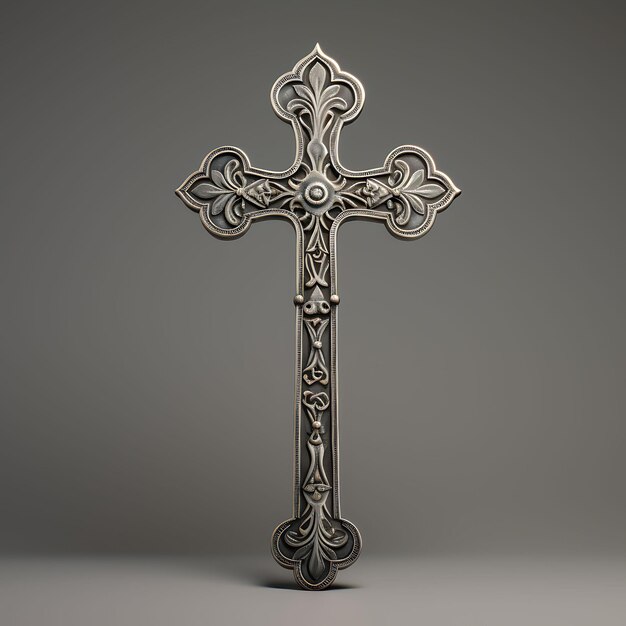 3D Render of Pewter Cross With Patina Texture Intricate Vine Decoration R Good Friday Easter Palm
