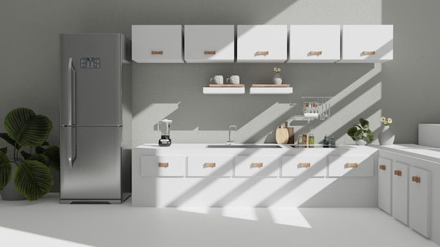 Photo 3d render photo modern kitchen interior