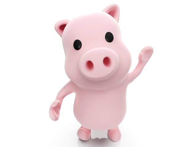 3d render of Pig saying goodbye on white background