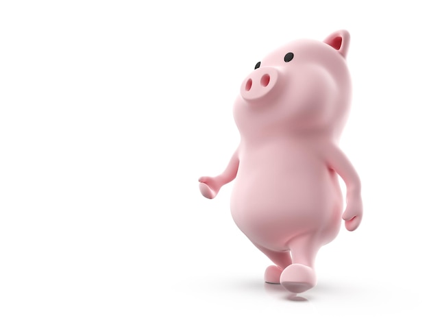 3d render of pig walking on white background