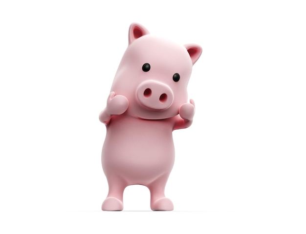 3d render of Pig with sad expression on white background